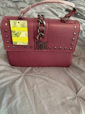 Badgley Mischka Wine Burgundy Top-Handle Satchel with Stud Accents